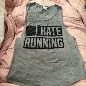 PINK Victorian Secret Gray Graphic Muscle Tank - I HATE RUNNING